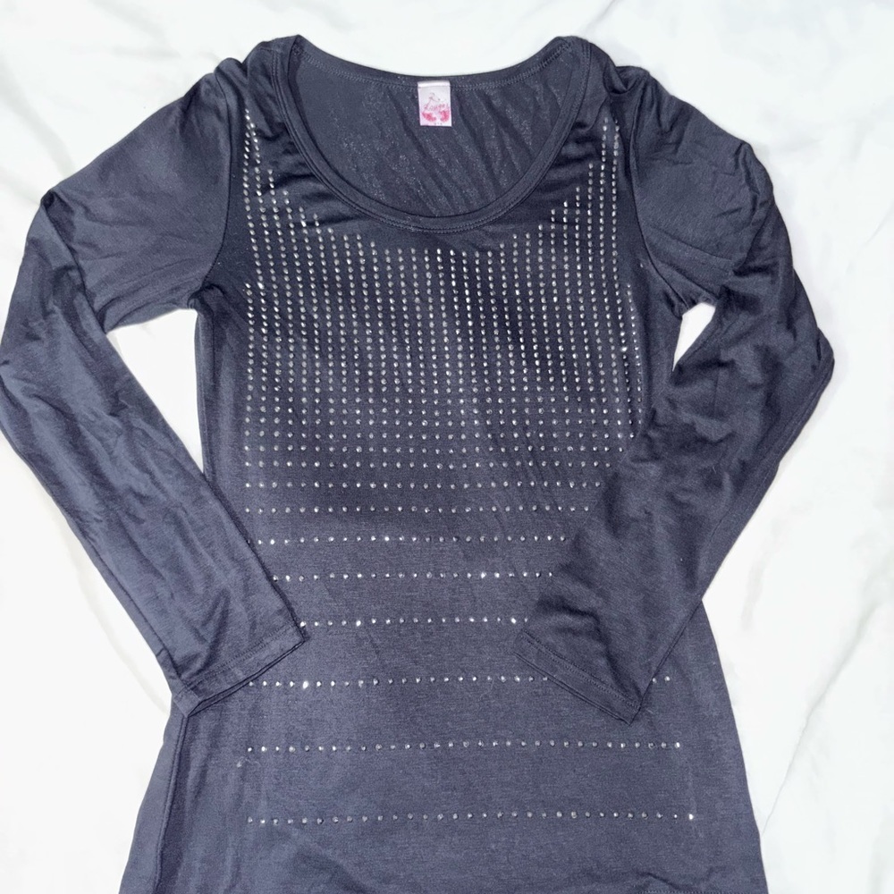 Elegant Black Long Sleeve Top with rhinestones